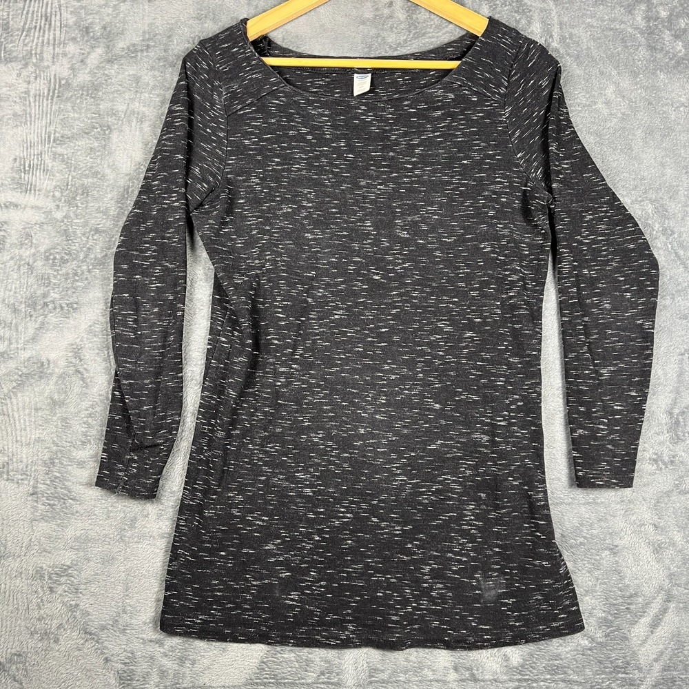 Old Navy Tunic Top Womens Small Maternity Black White Space Dye Knit Scoop Neck